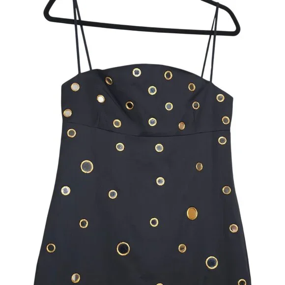 Alexis Malia Midi Dress Black Mirrored Grommet Curved Size S NWT‎ - Picture 5 of 11
